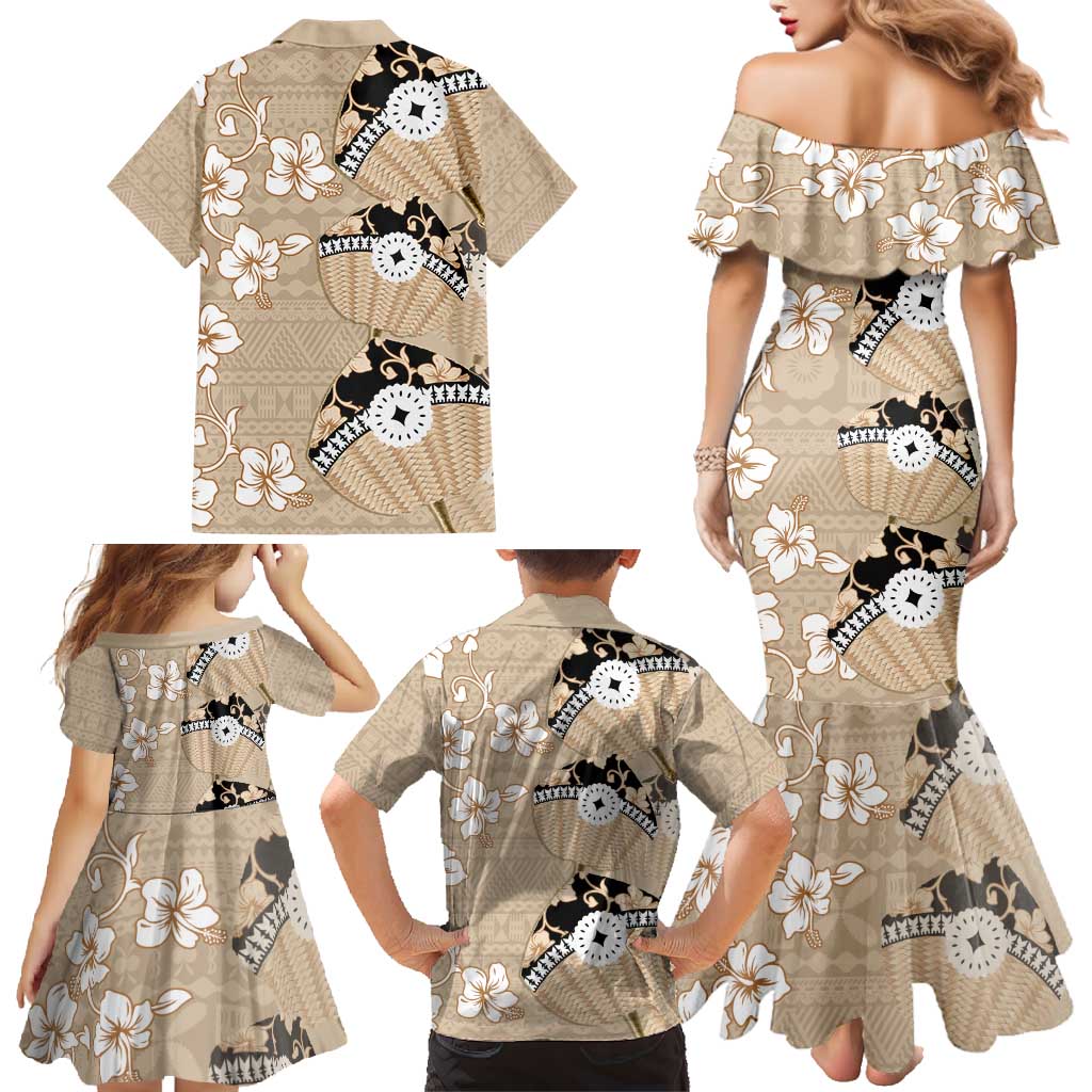 Bula Fiji Iri Buli Family Matching Mermaid Dress and Hawaiian Shirt Woven Fan With Fijian Tapa LT14 - Polynesian Pride