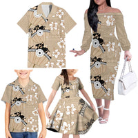 Bula Fiji Iri Buli Family Matching Off The Shoulder Long Sleeve Dress and Hawaiian Shirt Woven Fan With Fijian Tapa LT14 - Polynesian Pride