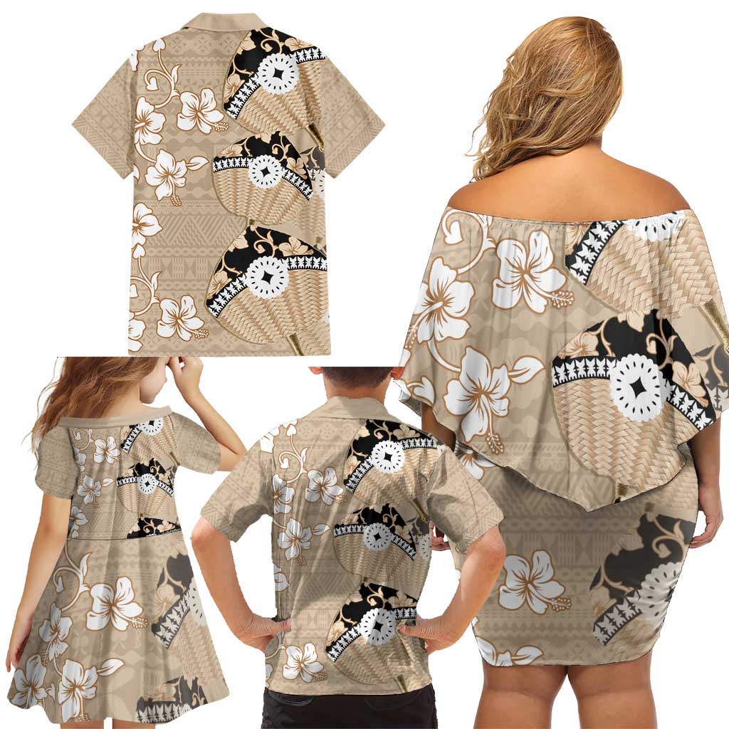 Bula Fiji Iri Buli Family Matching Off Shoulder Short Dress and Hawaiian Shirt Woven Fan With Fijian Tapa LT14 - Polynesian Pride