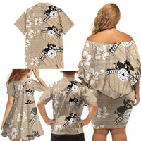 Bula Fiji Iri Buli Family Matching Off Shoulder Short Dress and Hawaiian Shirt Woven Fan With Fijian Tapa LT14 - Polynesian Pride
