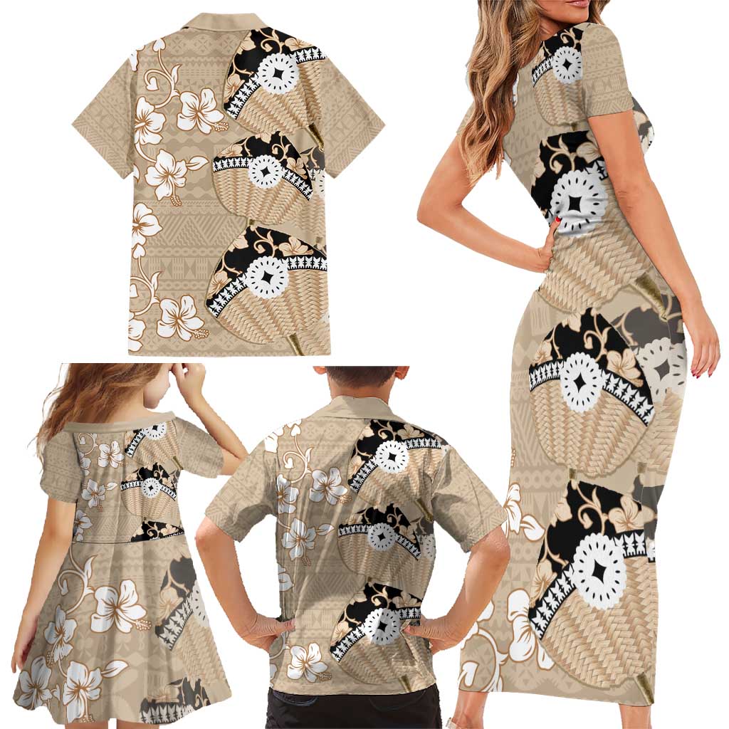 Bula Fiji Iri Buli Family Matching Short Sleeve Bodycon Dress and Hawaiian Shirt Woven Fan With Fijian Tapa LT14 - Polynesian Pride