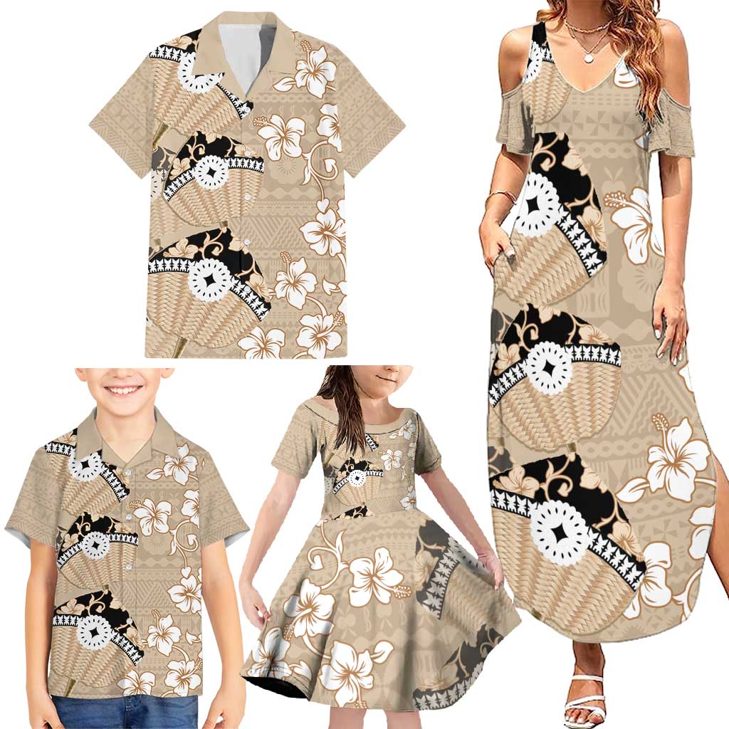 Bula Fiji Iri Buli Family Matching Summer Maxi Dress and Hawaiian Shirt Woven Fan With Fijian Tapa LT14 - Polynesian Pride