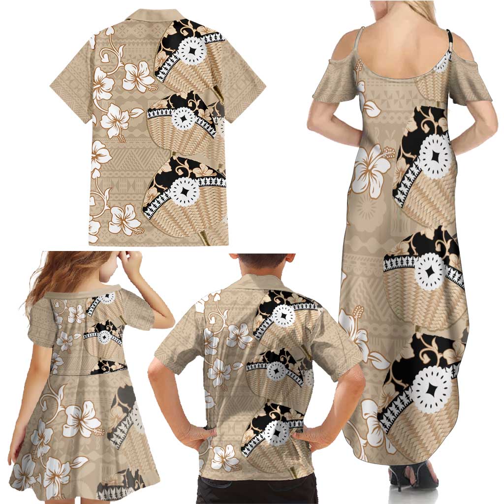 Bula Fiji Iri Buli Family Matching Summer Maxi Dress and Hawaiian Shirt Woven Fan With Fijian Tapa LT14 - Polynesian Pride