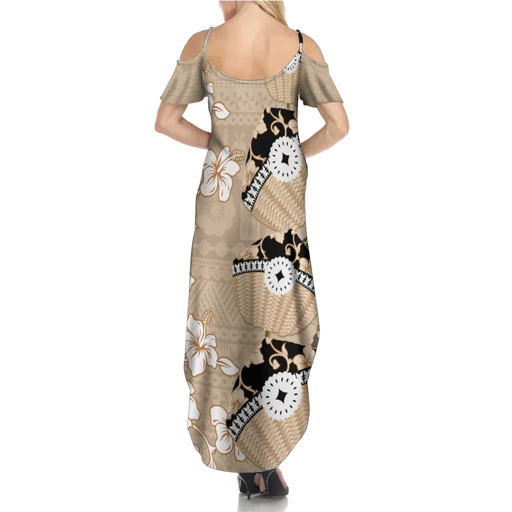 Bula Fiji Iri Buli Family Matching Summer Maxi Dress and Hawaiian Shirt Woven Fan With Fijian Tapa LT14 - Polynesian Pride