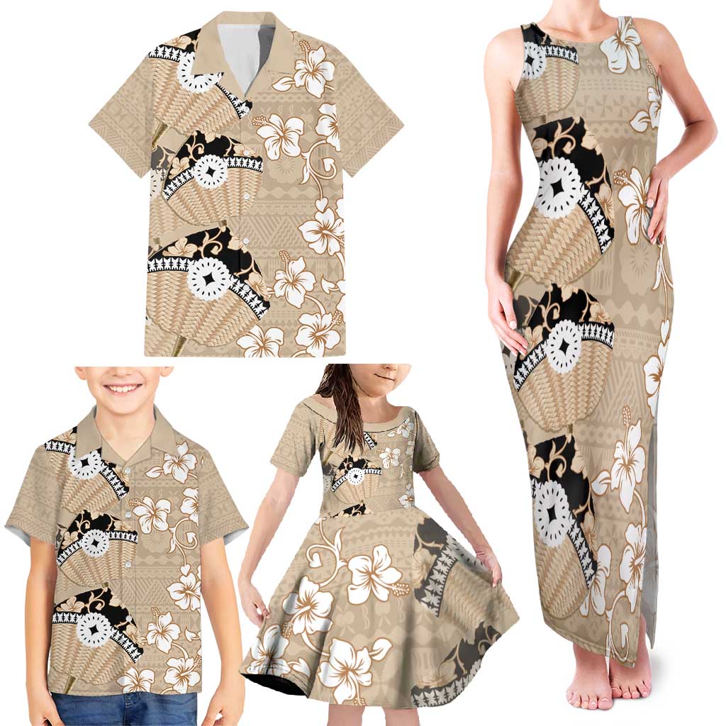 Bula Fiji Iri Buli Family Matching Tank Maxi Dress and Hawaiian Shirt Woven Fan With Fijian Tapa LT14 - Polynesian Pride