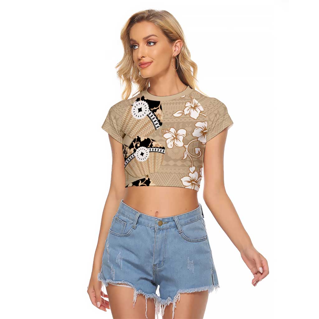 Bula Fiji Iri Buli Raglan Cropped T Shirt Woven Fan With Fijian Tapa