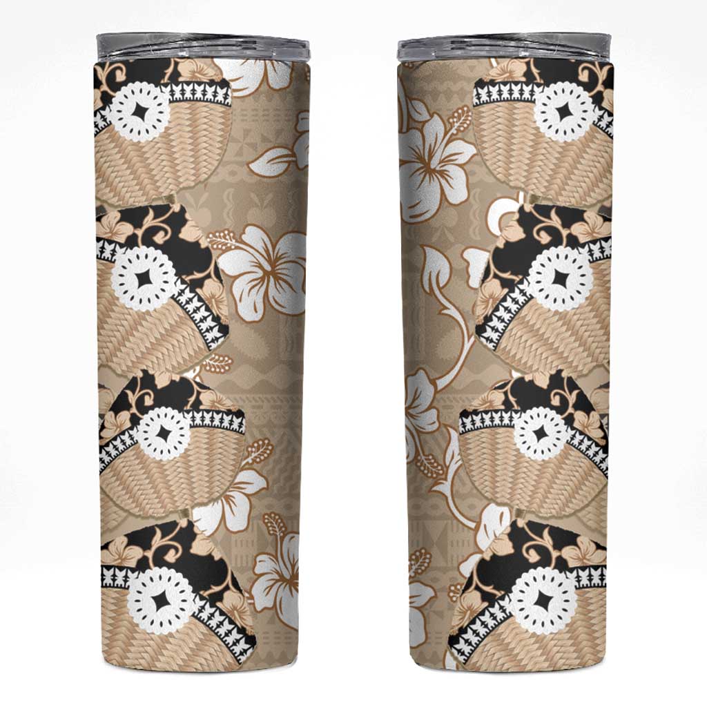 Bula Fiji Iri Buli Skinny Tumbler Woven Fan With Fijian Tapa
