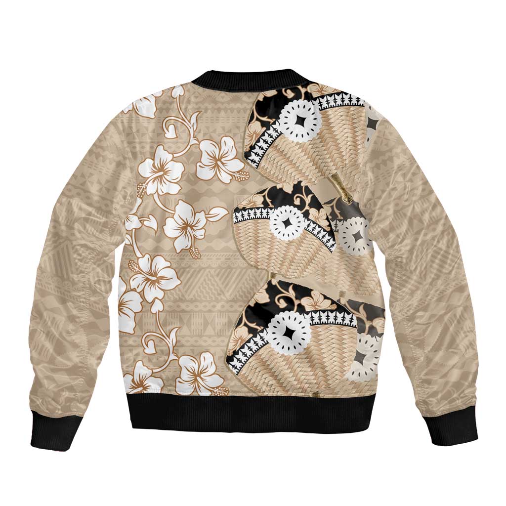 Bula Fiji Iri Buli Sleeve Zip Bomber Jacket Woven Fan With Fijian Tapa