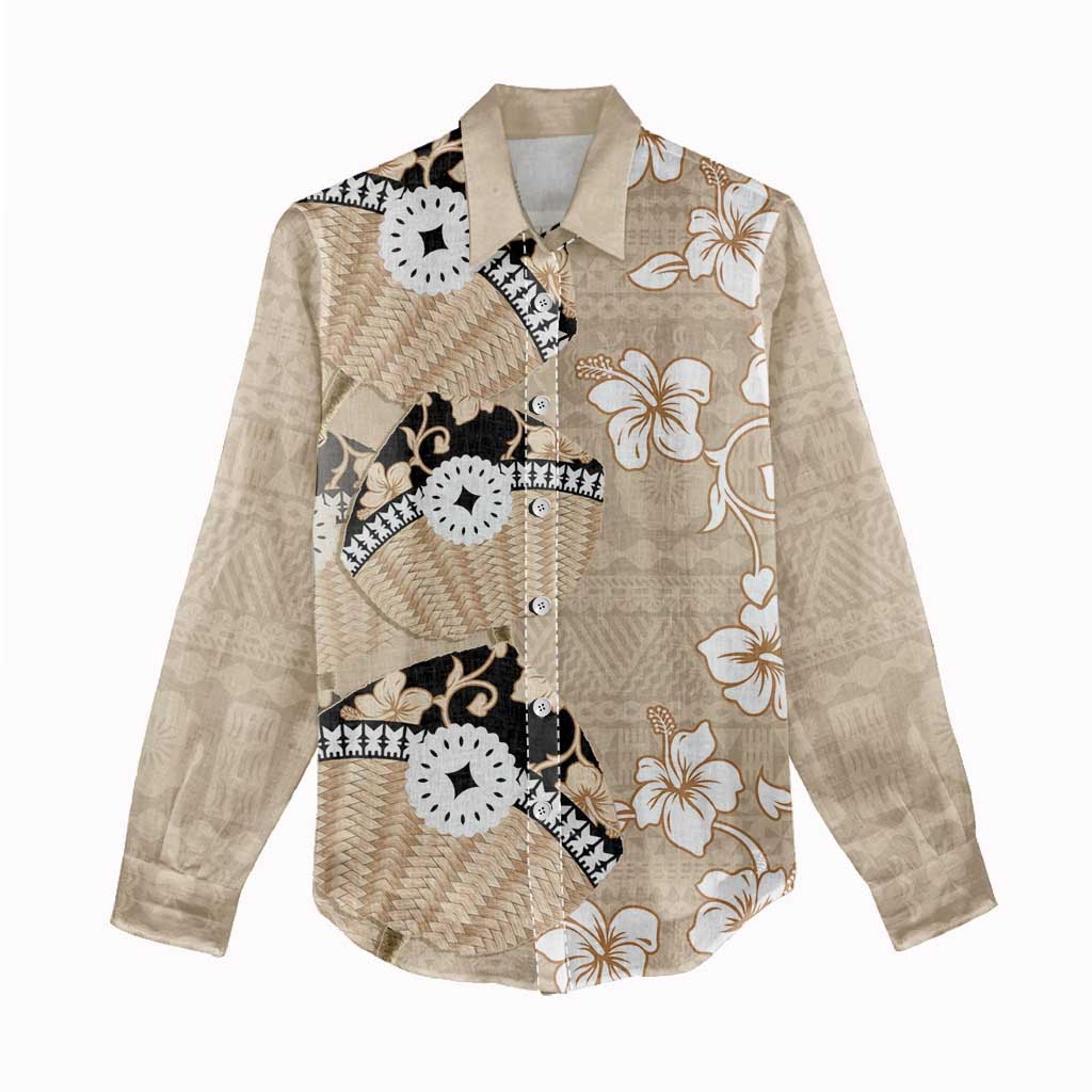 Bula Fiji Iri Buli Women Casual Shirt Woven Fan With Fijian Tapa