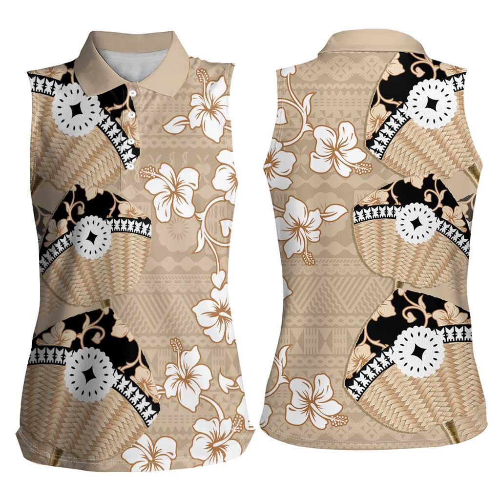 Bula Fiji Iri Buli Women Sleeveless Polo Shirt Woven Fan With Fijian Tapa LT14 - Polynesian Pride