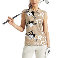 Bula Fiji Iri Buli Women Sleeveless Polo Shirt Woven Fan With Fijian Tapa LT14 - Polynesian Pride