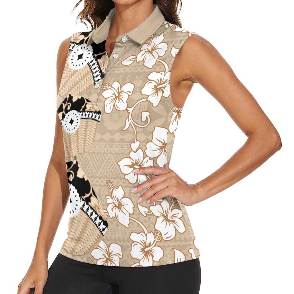 Bula Fiji Iri Buli Women Sleeveless Polo Shirt Woven Fan With Fijian Tapa LT14 - Polynesian Pride