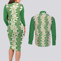 Ia Orana Tahiti Tiare Maori Seamless Style Couples Matching Long Sleeve Bodycon Dress and Long Sleeve Button Shirt LT14 - Polynesian Pride
