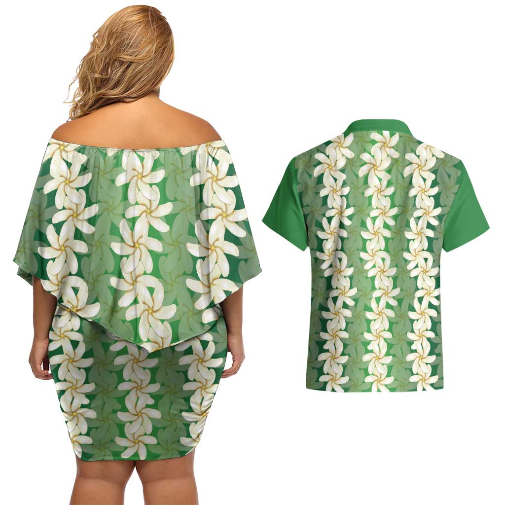 Ia Orana Tahiti Tiare Maori Seamless Style Couples Matching Off Shoulder Short Dress and Hawaiian Shirt LT14 - Polynesian Pride