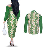 Ia Orana Tahiti Tiare Maori Seamless Style Couples Matching Off The Shoulder Long Sleeve Dress and Long Sleeve Button Shirt LT14 - Polynesian Pride