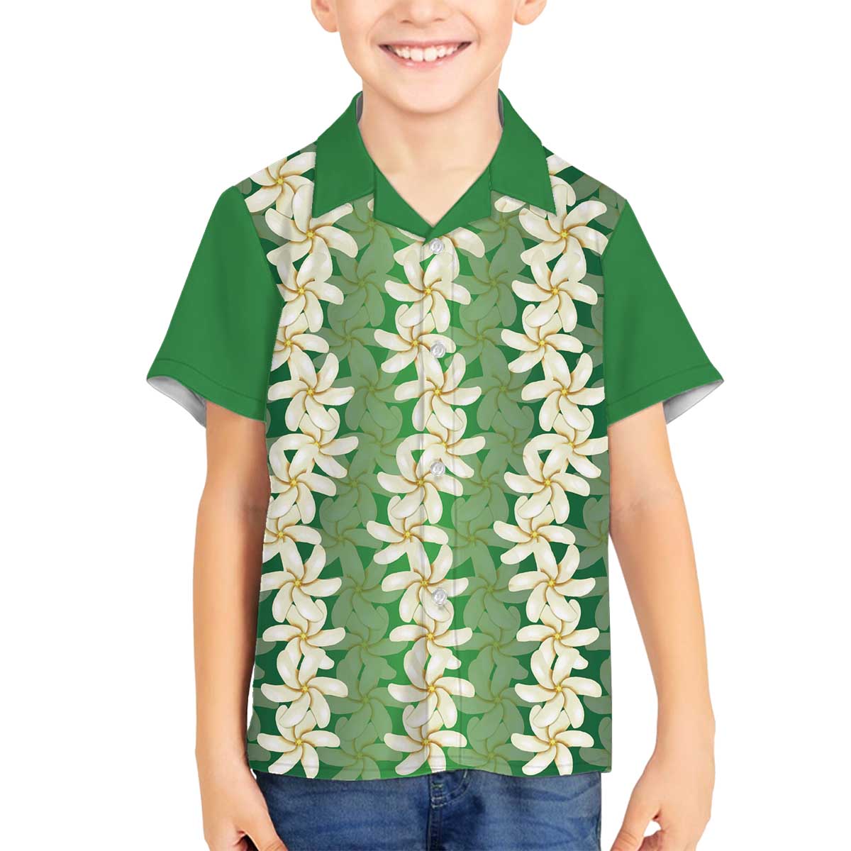 Ia Orana Tahiti Tiare Maori Seamless Style Family Matching Off The Shoulder Long Sleeve Dress and Hawaiian Shirt LT14 Son's Shirt Green - Polynesian Pride