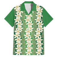 Ia Orana Tahiti Tiare Maori Seamless Style Family Matching Off Shoulder Short Dress and Hawaiian Shirt LT14 Dad's Shirt - Short Sleeve Green - Polynesian Pride