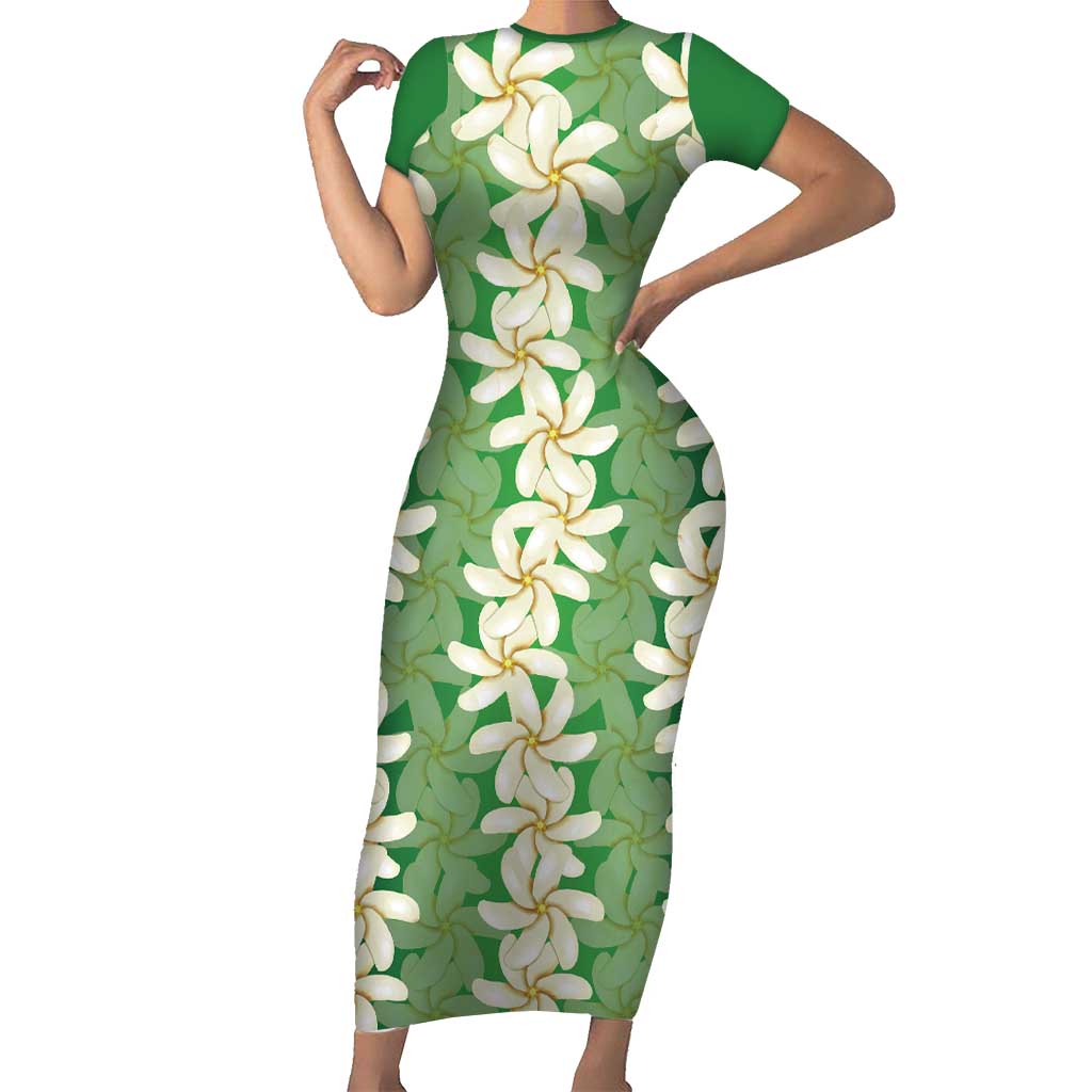 Ia Orana Tahiti Tiare Maori Seamless Style Family Matching Short Sleeve Bodycon Dress and Hawaiian Shirt LT14 Mom's Dress Green - Polynesian Pride