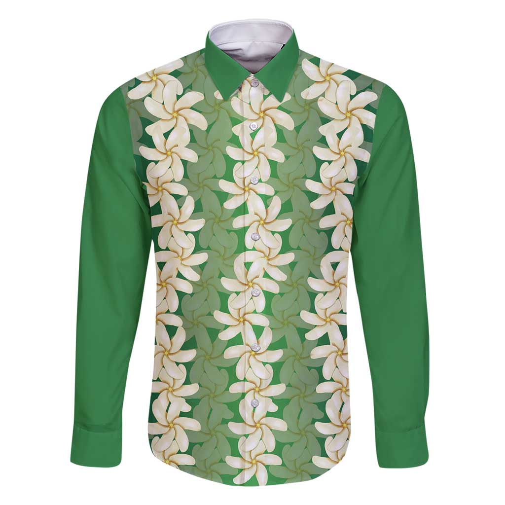 Ia Orana Tahiti Tiare Maori Seamless Style Family Matching Tank Maxi Dress and Hawaiian Shirt LT14 Dad's Shirt - Long Sleeve Green - Polynesian Pride