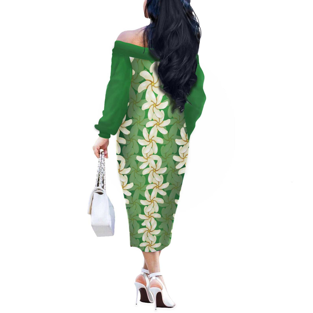Ia Orana Tahiti Tiare Maori Seamless Style Off The Shoulder Long Sleeve Dress
