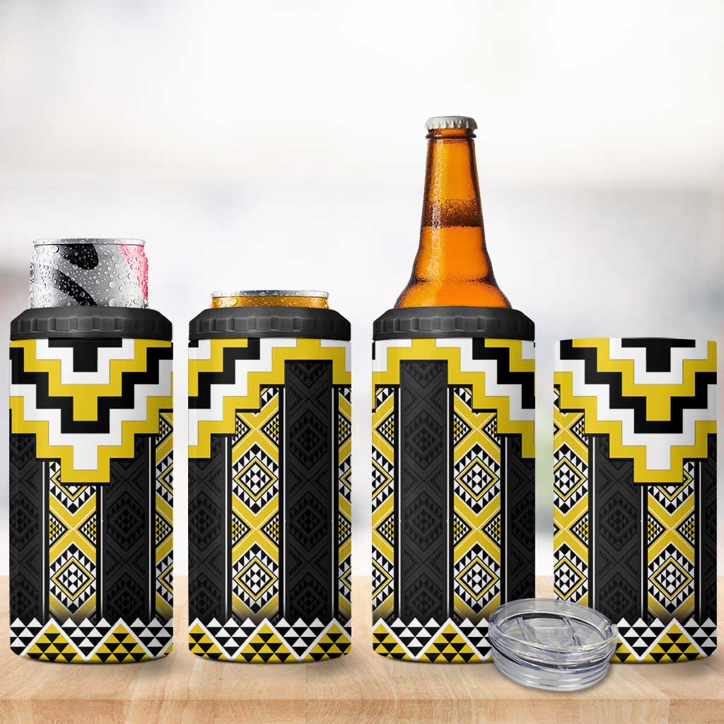 Yellow Taniko Aotearoa 4 in 1 Can Cooler Tumbler Niho Taniwha Mix Poutama