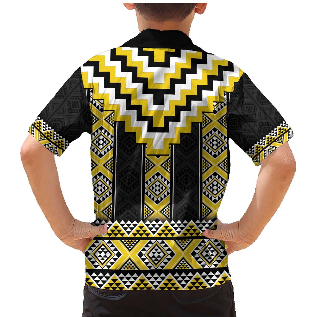 Yellow Taniko Aotearoa Family Matching Mermaid Dress and Hawaiian Shirt Niho Taniwha Mix Poutama LT14 - Polynesian Pride