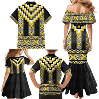 Yellow Taniko Aotearoa Family Matching Mermaid Dress and Hawaiian Shirt Niho Taniwha Mix Poutama LT14 - Polynesian Pride
