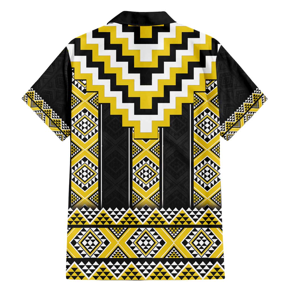Yellow Taniko Aotearoa Family Matching Off Shoulder Maxi Dress and Hawaiian Shirt Niho Taniwha Mix Poutama LT14 - Polynesian Pride