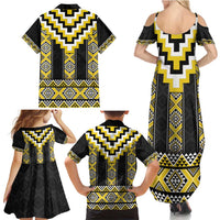Yellow Taniko Aotearoa Family Matching Summer Maxi Dress and Hawaiian Shirt Niho Taniwha Mix Poutama LT14 - Polynesian Pride