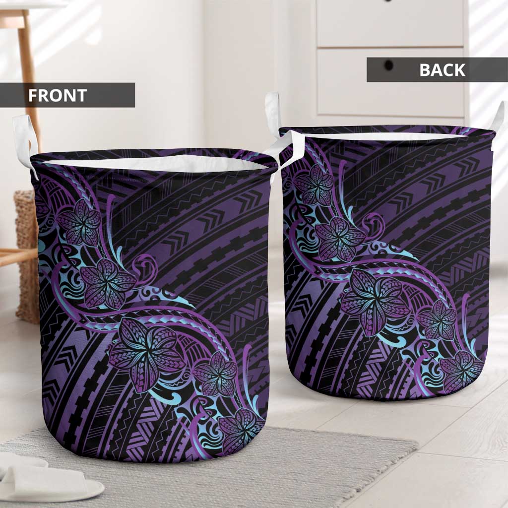 Teal Purple Polynesia Plumeria Tattoo Laundry Basket