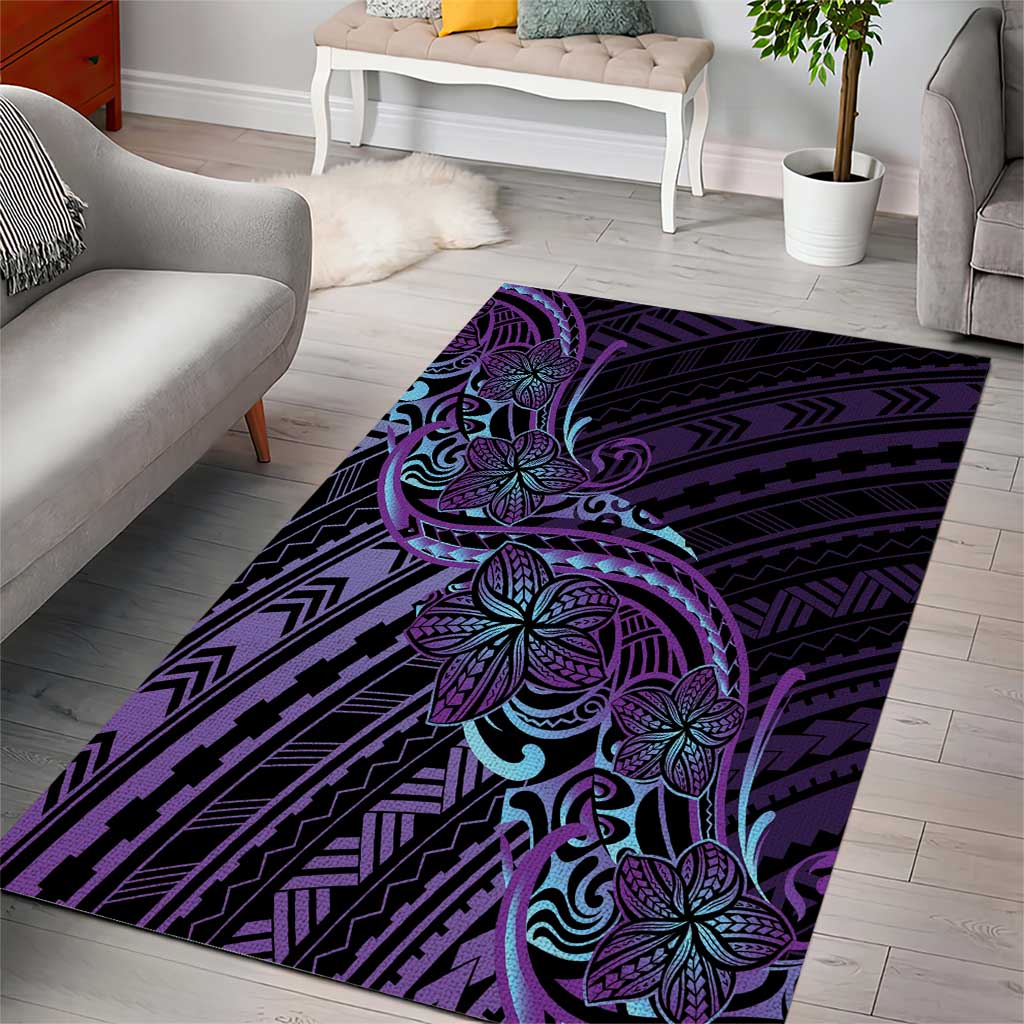 Teal Purple Polynesia Plumeria Tattoo Area Rug
