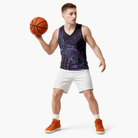 Teal Purple Polynesia Plumeria Tattoo Basketball Jersey