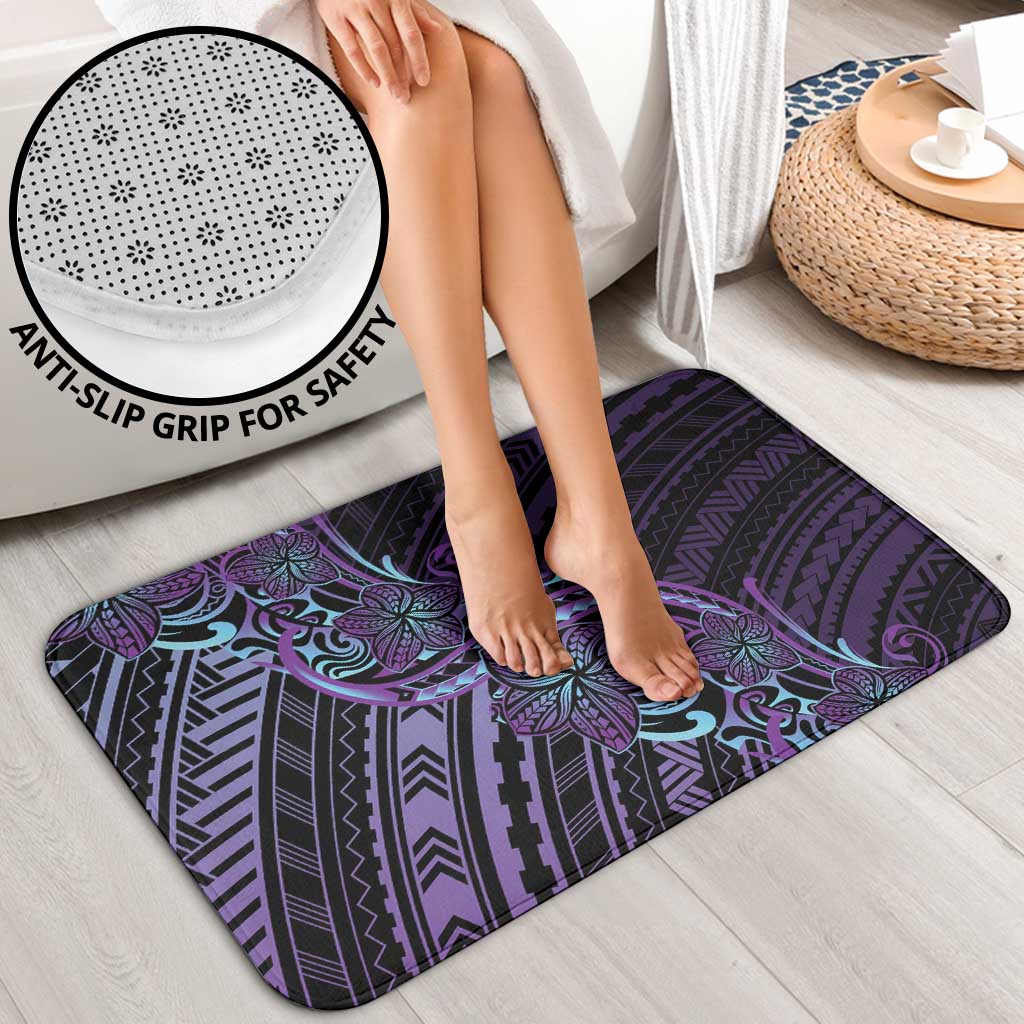Teal Purple Polynesia Plumeria Tattoo Bathroom Set