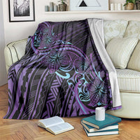 Teal Purple Polynesia Plumeria Tattoo Blanket
