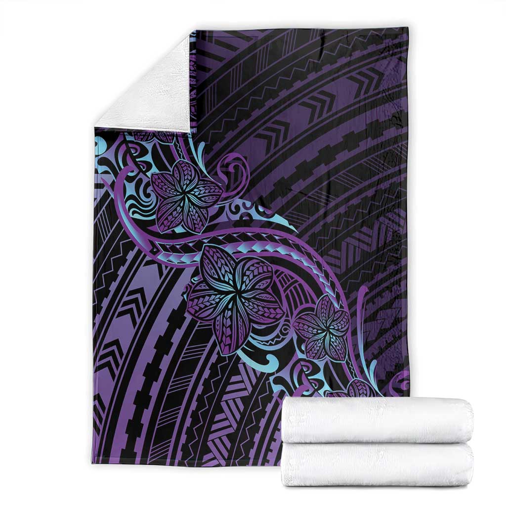 Teal Purple Polynesia Plumeria Tattoo Blanket