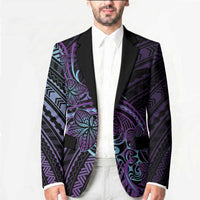 Teal Purple Polynesia Plumeria Tattoo Blazer