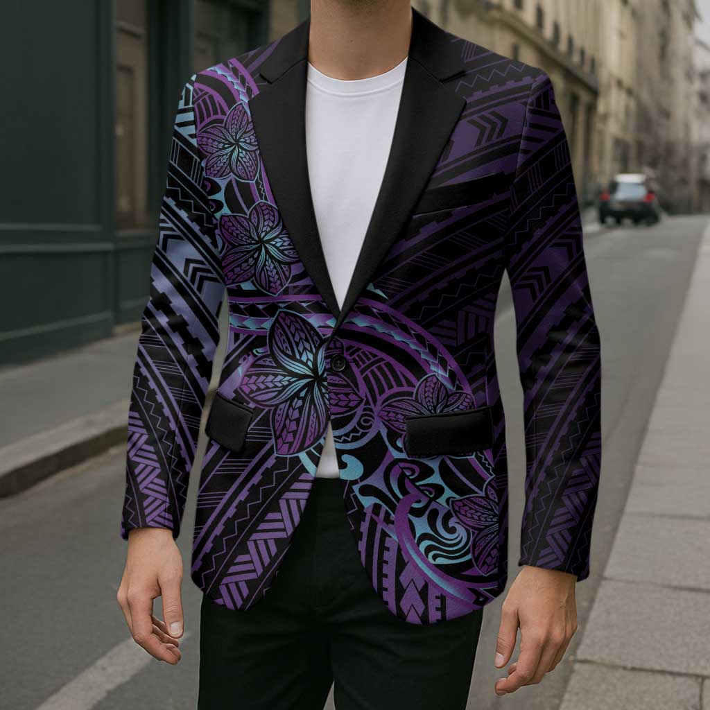 Teal Purple Polynesia Plumeria Tattoo Blazer