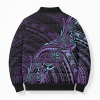 Teal Purple Polynesia Plumeria Tattoo Bomber Puffer Jacket