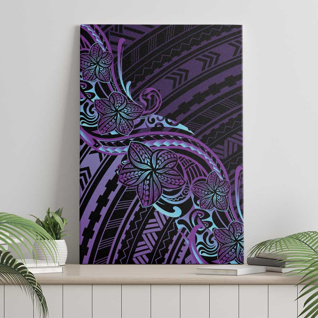Teal Purple Polynesia Plumeria Tattoo Canvas Wall Art