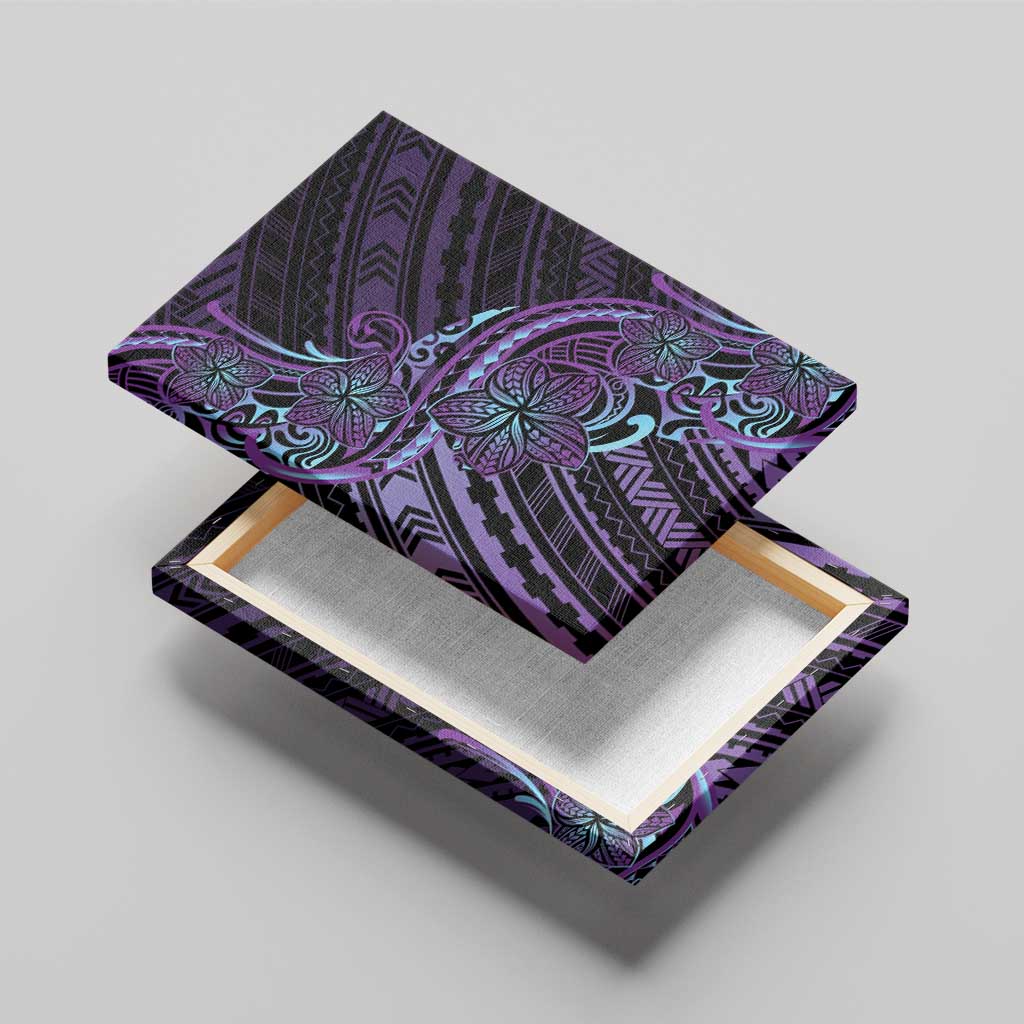 Teal Purple Polynesia Plumeria Tattoo Canvas Wall Art