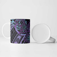 Teal Purple Polynesia Plumeria Tattoo Ceramic Mug