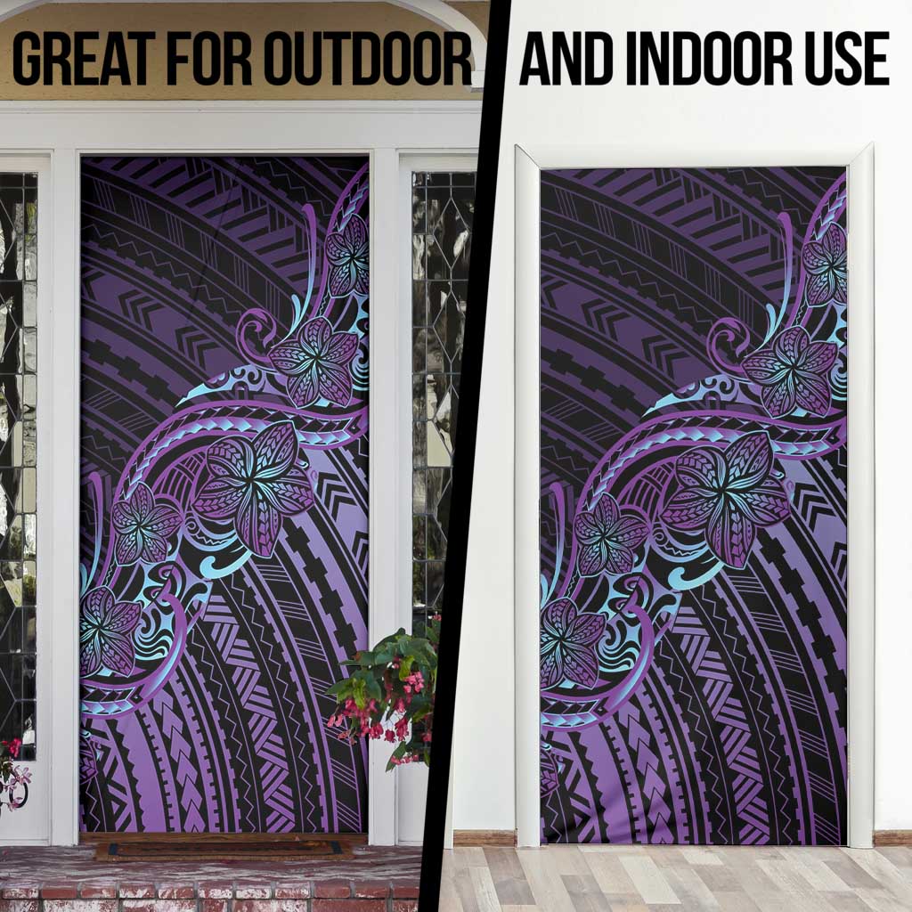Teal Purple Polynesia Plumeria Tattoo Door Cover