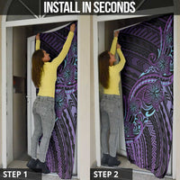 Teal Purple Polynesia Plumeria Tattoo Door Cover