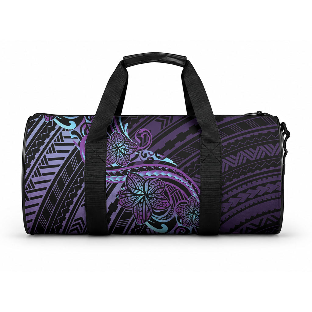 Teal Purple Polynesia Plumeria Tattoo Duffle Bag