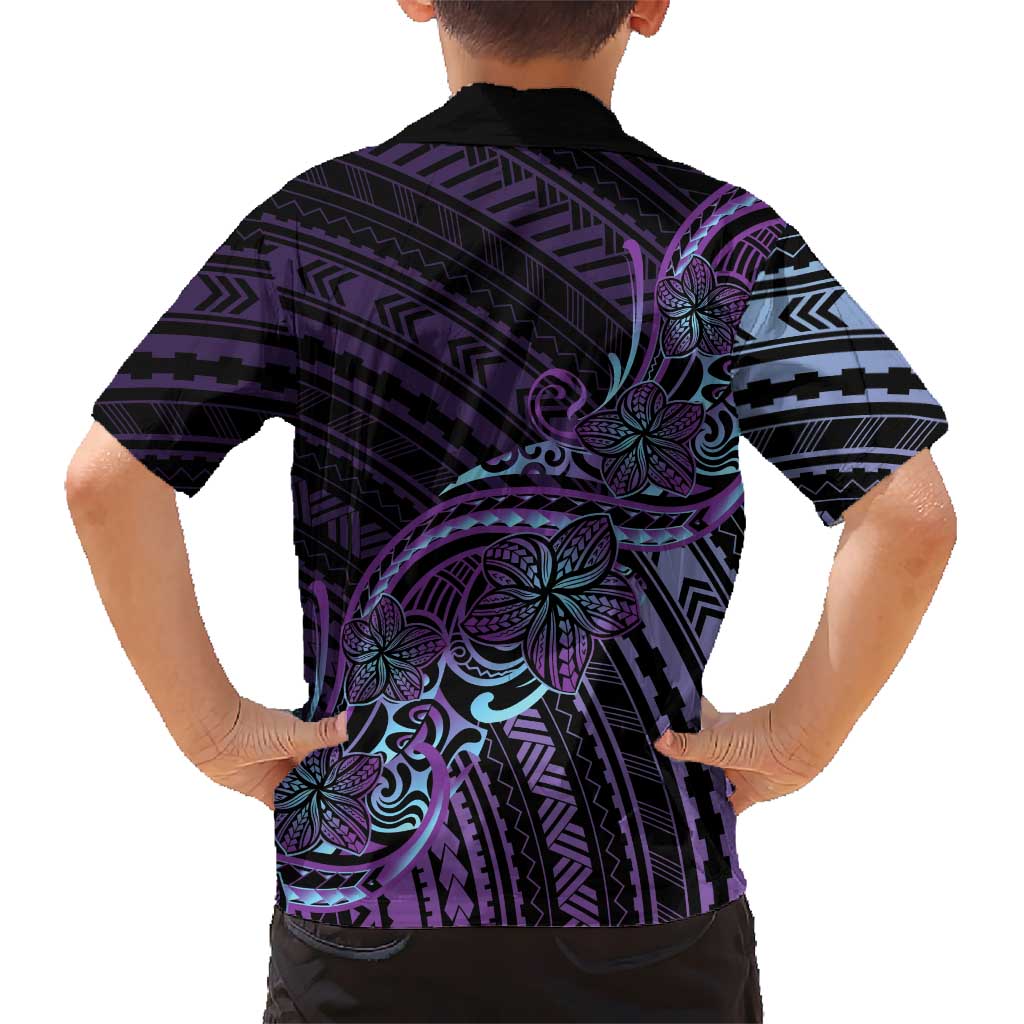 Teal Purple Polynesia Plumeria Tattoo Family Matching Long Sleeve Bodycon Dress and Hawaiian Shirt LT14 - Polynesian Pride