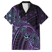 Teal Purple Polynesia Plumeria Tattoo Family Matching Long Sleeve Bodycon Dress and Hawaiian Shirt LT14 Dad's Shirt - Short Sleeve Purple - Polynesian Pride