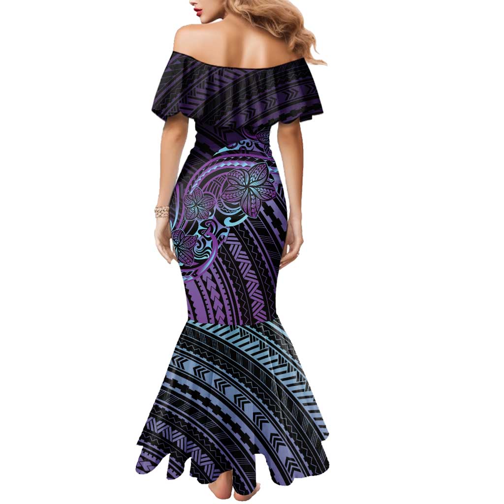 Teal Purple Polynesia Plumeria Tattoo Family Matching Mermaid Dress and Hawaiian Shirt LT14 - Polynesian Pride