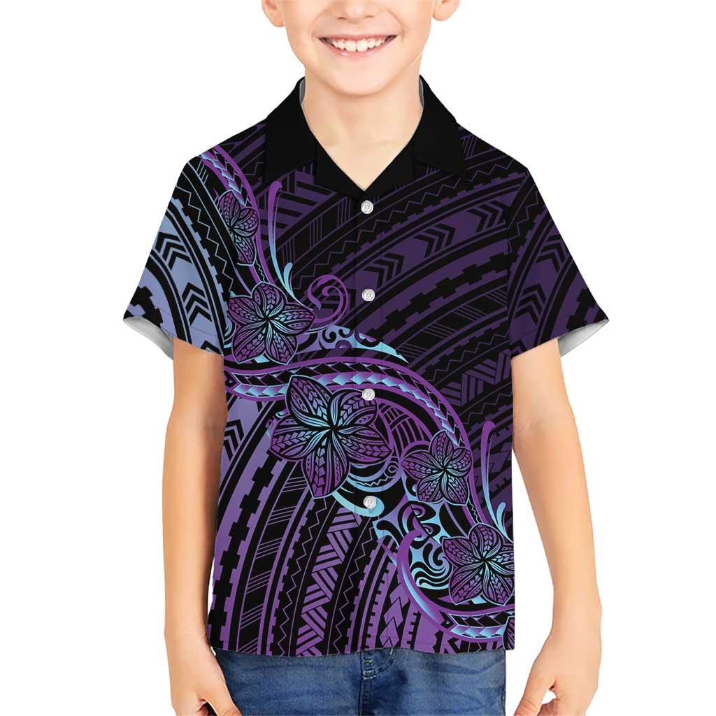 Teal Purple Polynesia Plumeria Tattoo Family Matching Mermaid Dress and Hawaiian Shirt LT14 Son's Shirt Purple - Polynesian Pride