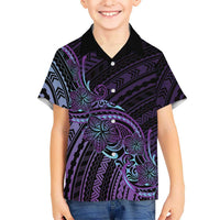 Teal Purple Polynesia Plumeria Tattoo Family Matching Mermaid Dress and Hawaiian Shirt LT14 Son's Shirt Purple - Polynesian Pride