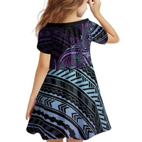 Teal Purple Polynesia Plumeria Tattoo Family Matching Off Shoulder Maxi Dress and Hawaiian Shirt